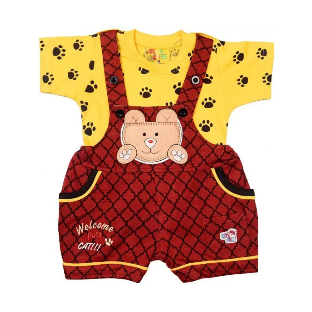 KIDZLIFE Dungarees Yellow Maroon (1)